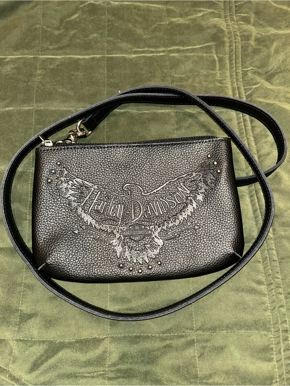 Harley-Davidson Black Pebbled Leather Crossbody with Eagle Emboss